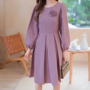 Long Sleeves Mauve Dress With Pleats size S-M